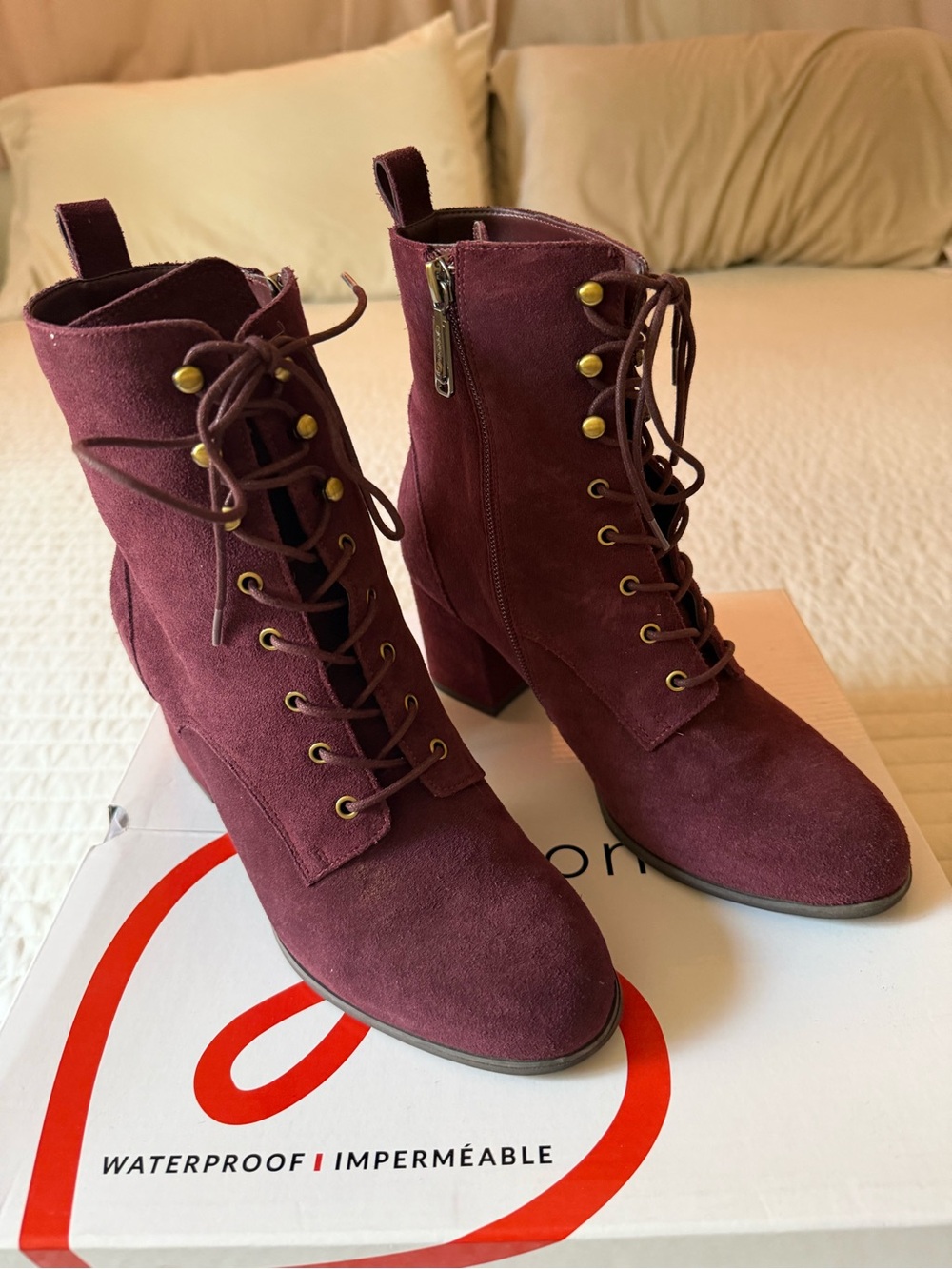 Blondo Burgundy Lace-Up Suede Ankle Boots